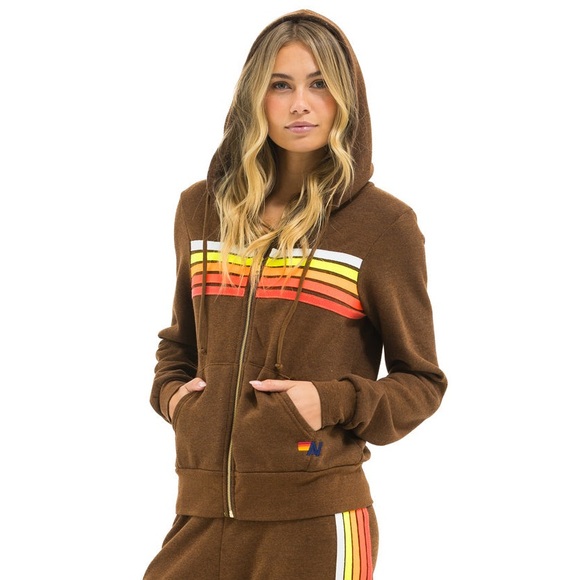 Aviator Nation 5 STRIPE HOODIE - CHOCOLATE // WHITE NEON - Picture 2 of 4